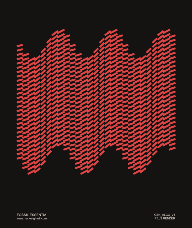 algorithmic asset design for Fossil Essentia, P5.js render