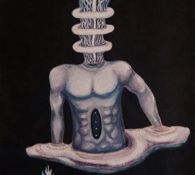 "Entropy Beast", acrylics on paper, 2022 "Entropy Beast", a dark esoteric painting by Marjeet Gharti, affordable modern art for sale in Nepal