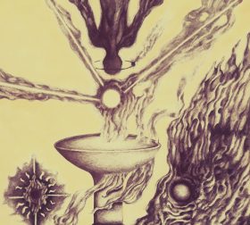 "Katabasis", ink and acrylics on paper, 2022 "Katabasis"a cosmic horror-inspired painting using acrylic and ink with swirling dark tones and patterns. Art for sale in Nepal