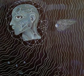 "Music Eater", acrylics on canvas, 2019 'Music Eater' a modern art inspired painting by Marjeet Gharti, artist based in Kathmandu, Nepal