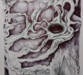 "Noetic Vortex", ink on paper, 23.4cm x 30.2cm, 2024 "Noetic Vortex", an esoteric drawing by Marjeet Gharti, inspired by abstract cosmicism. for sale