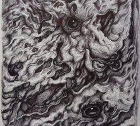 "Outer God", ink on paper, 23.4cm x 26.3cm, 2024 "Outer God", a eldritch horror drawing by Marjeet Gharti, inspired by the works of H. P. Lovecraft. for sale in Kathmandu