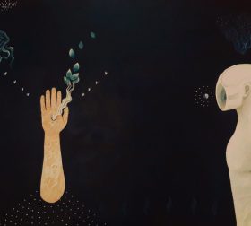 "Prime Mover" acrylics on canvas, 5ft x 3ft, 2022 "Prime Mover" an abstract esoteric painting by Marjeet Gharti, artist based in Kathmandu, Nepal