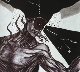 "Transmission", ink and acrylics on paper, 2022 'Transmission', an occult style drawing by Marjeet Gharti inspired by the abstract and the unknown