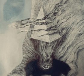 "Pnigalion" acrylics & ink on paper, 2024 'Pnigalion' a dark mystical drawing by Marjeet Gharti