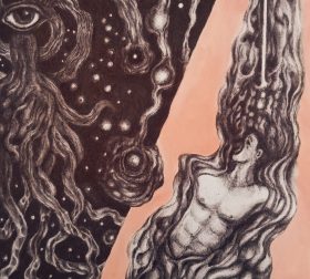"Tunnels of Set" acrylics & ink on paper, 2024 'Tunnels of Set' a drawing by Marjeet Gharti, inspired by the Typhonian tradition as mentioned by Kenneth Grant.